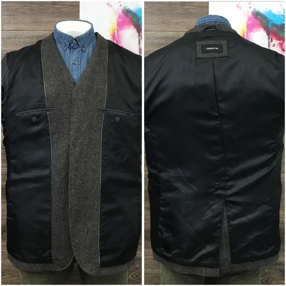 Claiborne Mens Blazer Sport Coat 2 Button Casual Jacket Size 46R Tweed Wool Suit